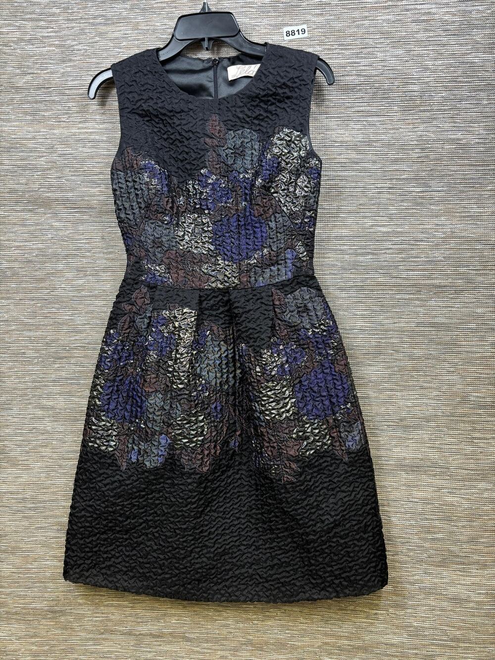 Lela Rose Dress Womens 4 Black Floral Jacquard Fit & Flare Short Party Cocktail
